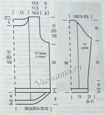 Выкройка для вязания пуловера Выкройка для вязания пуловера