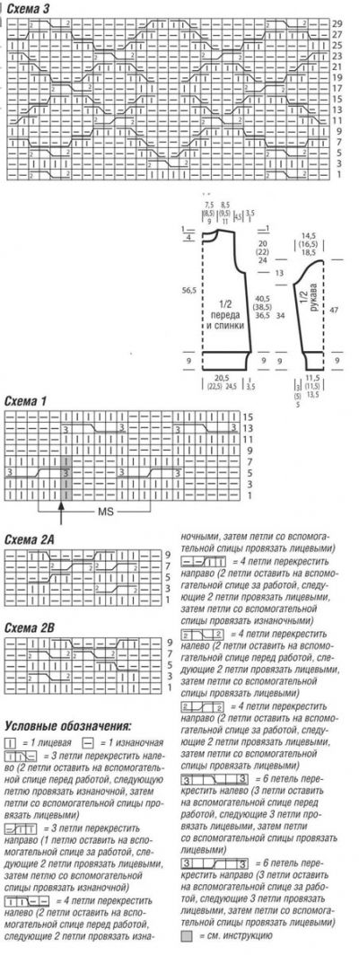 Схема для вязания и выкройка для пуловера Схема для вязания и выкройка для пуловера