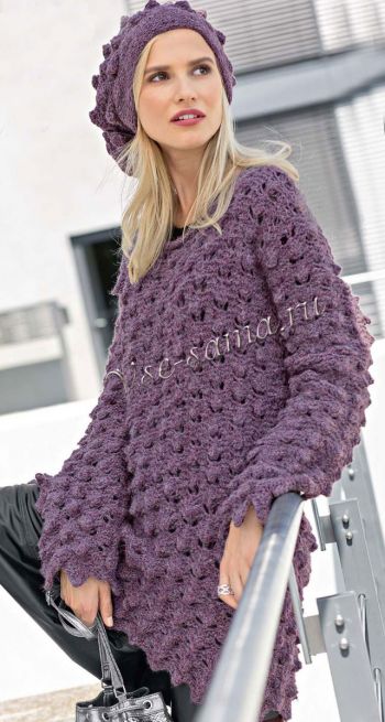 Пуловер и шапка с шишечками, фото Пуловер и шапка с шишечками, фото