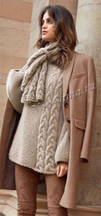 Пуловер и шарф из кос, фото Пуловер и шарф из кос, фото