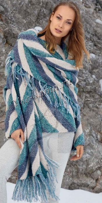 Пуловер и шарф в диагональную полоску, фото Пуловер и шарф в диагональную полоску, фото