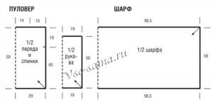 Выкройки для вязания пуловера и шарфа Выкройки для вязания пуловера и шарфа