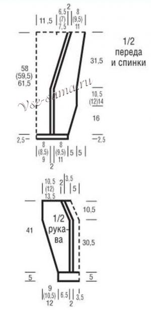 Выкройка для вязания пуловера Выкройка для вязания пуловера