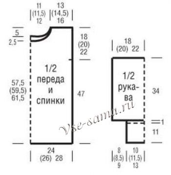 Выкройка для вязания пуловера Выкройка для вязания пуловера