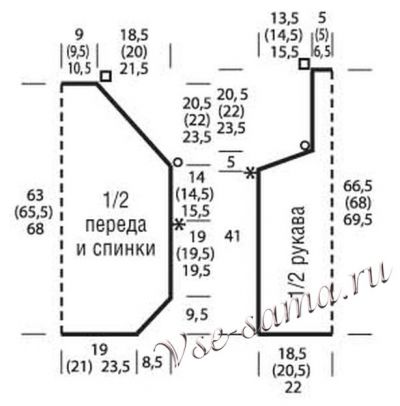 Выкройка для вязания пуловера Выкройка для вязания пуловера