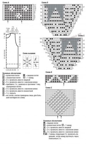 Схемы и выкройка для вязания пуловера Схемы и выкройка для вязания пуловера