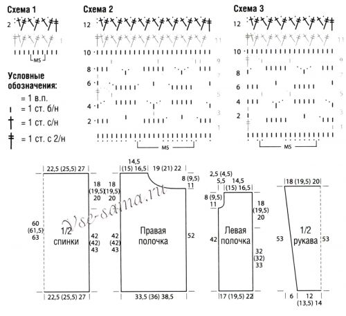 Схемы и выкройка для вязания пуловера с легким блеском Схемы и выкройка для вязания пуловера с легким блеском