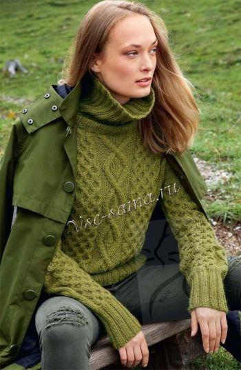 Пуловер с узором соты и рельефными ромбами, фото Пуловер с узором соты и рельефными ромбами, фото