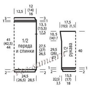 Выкройка для вязания пуловера с шишечками Выкройка для вязания пуловера с шишечками