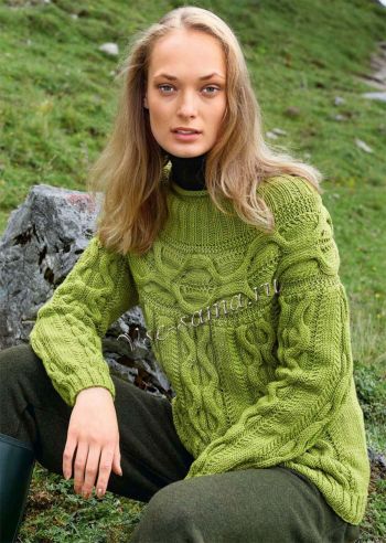 Рельефный пуловер с круглой кокеткой, фото Рельефный пуловер с круглой кокеткой, фото