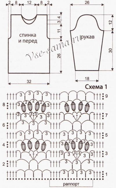 Выкройка и схемы для вязания пуловера Выкройка и схемы для вязания пуловера