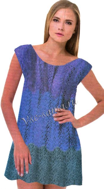 Туника спицами в сине-голубых тонах, фото Туника спицами в сине-голубых тонах, фото