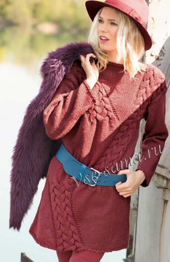 Удлиненный пуловер красно-коричневого цвета, фото Удлиненный пуловер красно-коричневого цвета, фото