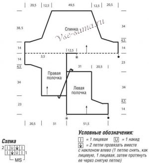 Схема и выкройка для вязания пуловера Схема и выкройка для вязания пуловера