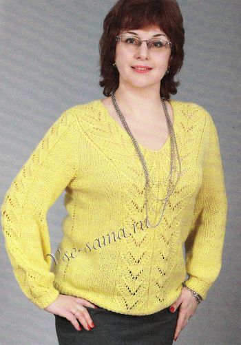 Желтый пуловер спицами, фото Желтый пуловер спицами, фото