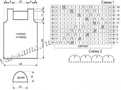 Выкройка и схема для вязания этого пуловера Выкройка и схема для вязания этого пуловера