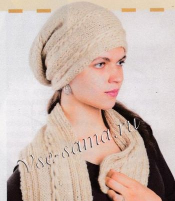 Бежевый комплект с пайетками: шапка и шарф, фото Бежевый комплект с пайетками: шапка и шарф, фото