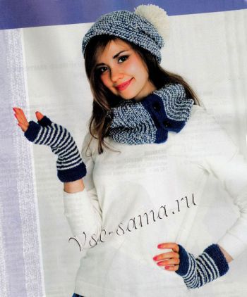 Двусторонний комплект: шапка, митенки и съёмный воротник, фото Двусторонний комплект: шапка, митенки и съёмный воротник, фото