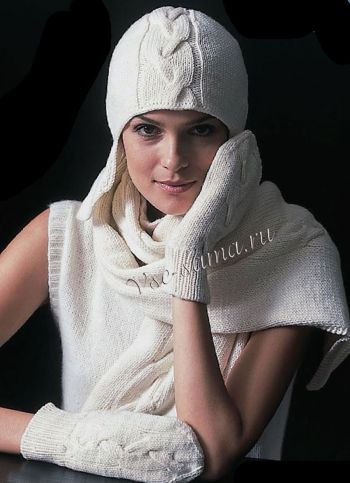 Комплект спицами - шапка, варежки и шарф, фото Комплект спицами - шапка, варежки и шарф, фото