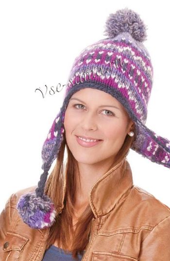 Шапка спицами с помпоном и наушниками, фото Шапка спицами с помпоном и наушниками, фото