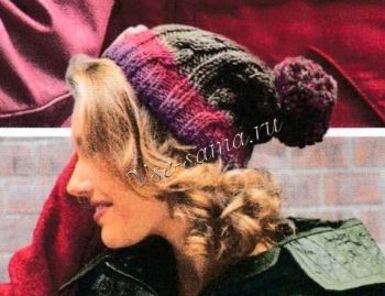 Шапка спицами с узором Коса, фото Шапка спицами с узором Коса, фото