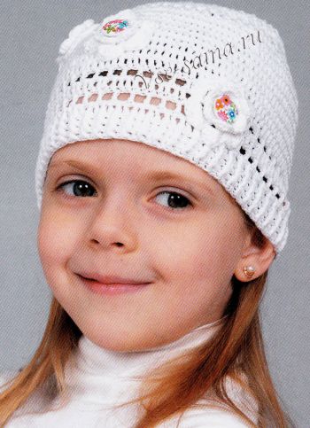 Шапочка с белыми цветами, фото Шапочка с белыми цветами, фото