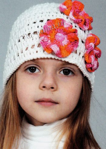 Шапочка с меланжевыми цветами, фото Шапочка с меланжевыми цветами, фото