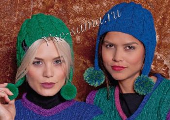 Синяя и зеленая шапки спицами, фото Синяя и зеленая шапки спицами, фото