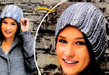 Связанная в поперечном направлении шапка в резинку, фото Связанная в поперечном направлении шапка в резинку, фото