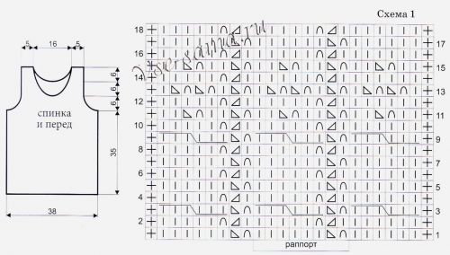 Схема и выкройка для вязания белой майки спицами Схема и выкройка для вязания белой майки спицами