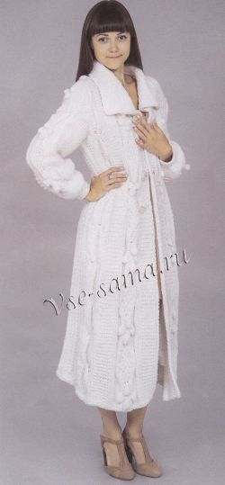 Белое пальто с косами, фото Белое пальто с косами, фото