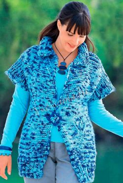 Бирюзовый меланжевый жилет с короткими рукавами, фото Бирюзовый меланжевый жилет с короткими рукавами, фото