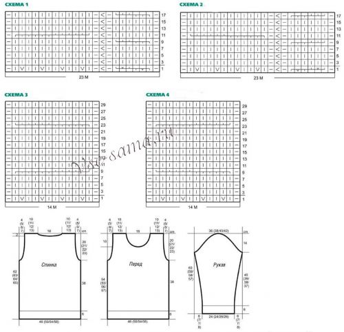 Схемы и выкройка для вязания пуловера с косами Схемы и выкройка для вязания пуловера с косами