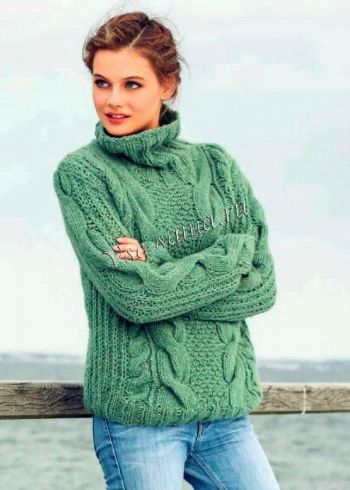 Классический пуловер с косами, фото Классический пуловер с косами, фото
