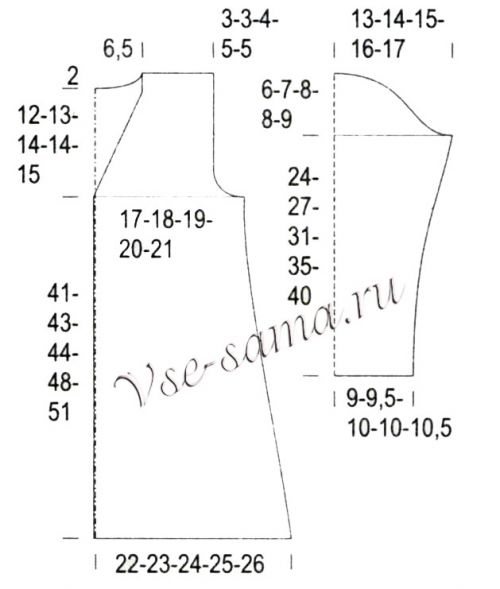 Выкройка для вязания длинного жакета Выкройка для вязания длинного жакета