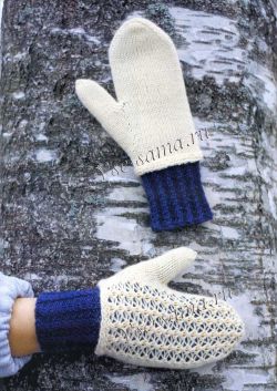 Двойные варежки с бусинками, фото Двойные варежки с бусинками, фото