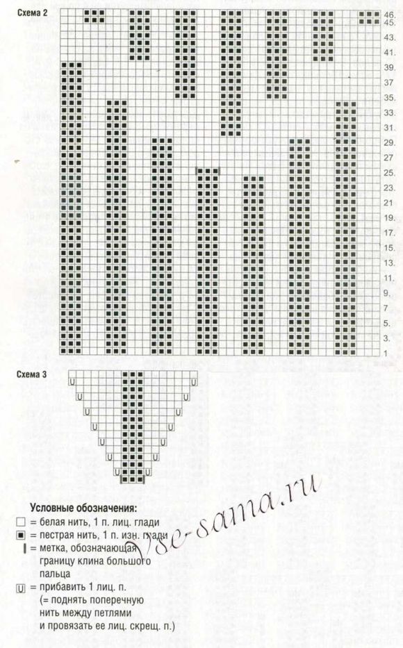 Схема 2 и 3 для вязания двухсторонних варежек