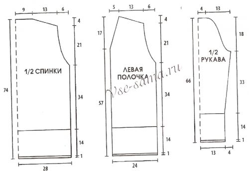 Выкройка для вязания кардигана Выкройка для вязания кардигана