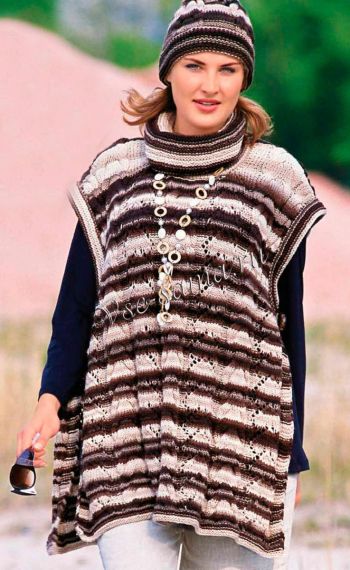 Коричневая меланжевая накидка и шапка, фото Коричневая меланжевая накидка и шапка, фото