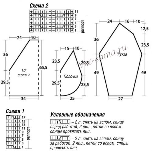 Схемы и выкройка для вязания жакета Схемы и выкройка для вязания жакета