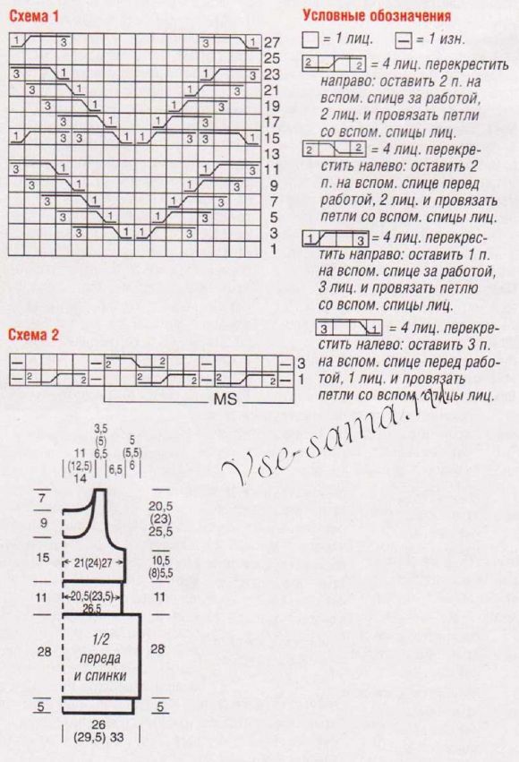 Выкройка и схема для вязания туники и снуда Выкройка и схема для вязания туники и снуда