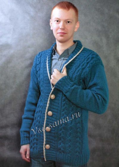 Мужской кардиган на пуговках с косами, фото Мужской кардиган на пуговках с косами, фото