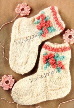 Носочки с розочкой спицами, на полтора года, фото Носочки с розочкой спицами, на полтора года, фото