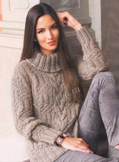 Пуловер из рельефного узора и с центральной косой, фото Пуловер из рельефного узора и с центральной косой, фото