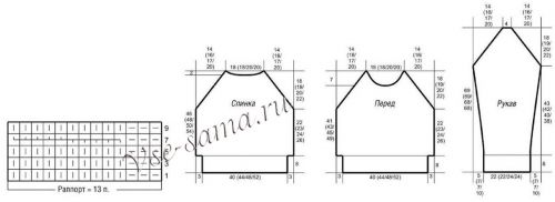 Схемы и выкройка для вязания пуловера Схемы и выкройка для вязания пуловера