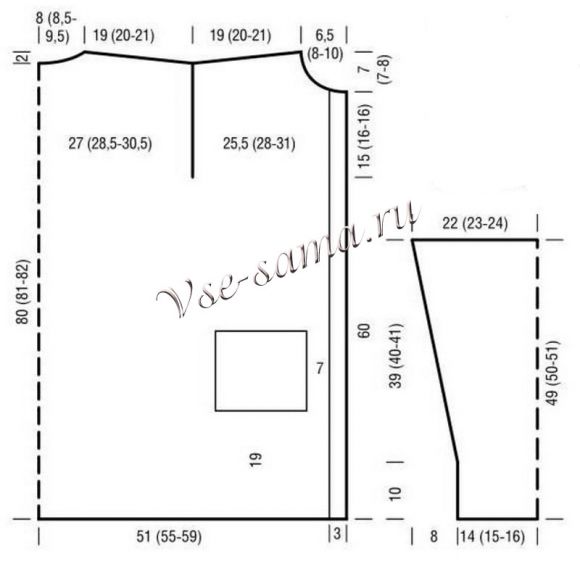 Выкройка для вязания розового пальто Выкройка для вязания розового пальто