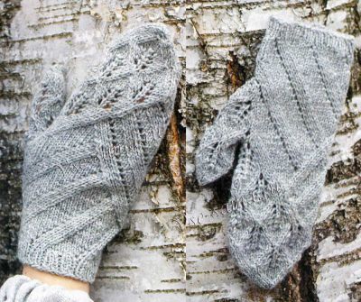 Серые варежки с косами, фото Серые варежки с косами, фото