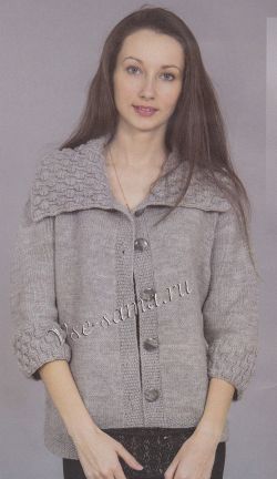 Серый жакет с большим отложным воротником, фото Серый жакет с большим отложным воротником, фото