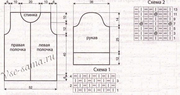 Выкройка и схема для вязания серого жакета с большим отложным воротником Выкройка и схема для вязания серого жакета с большим отложным воротником