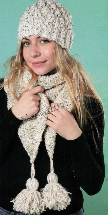Шапка и шарф с кистями, фото Шапка и шарф с кистями, фото